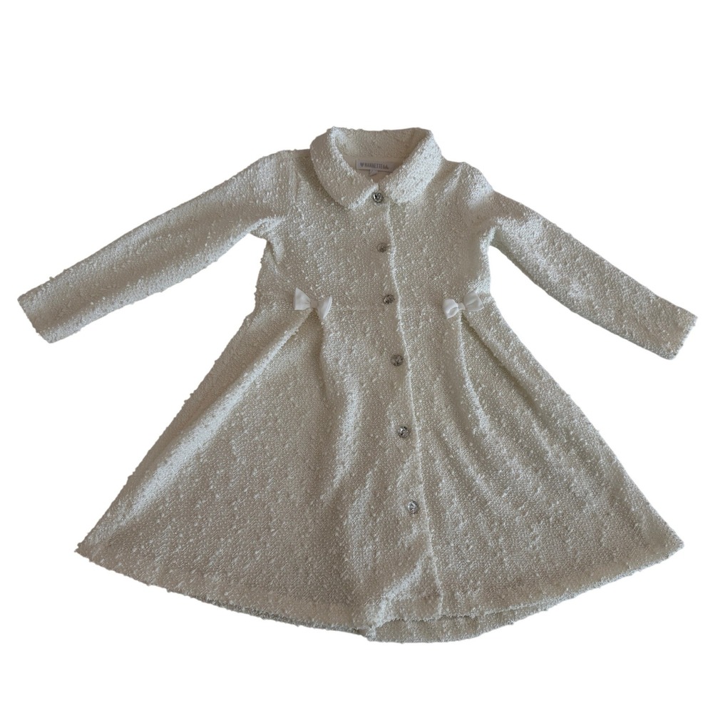 Nannette Kids Girls Cream Boucle Sparkle Cardigan Button Front Size 6